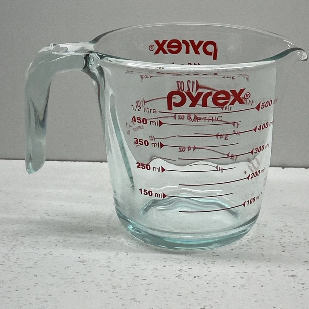 Pyrex 2 Cup 16 oz Glass Red Letter Measuring‎ Cup Open End Handle USA